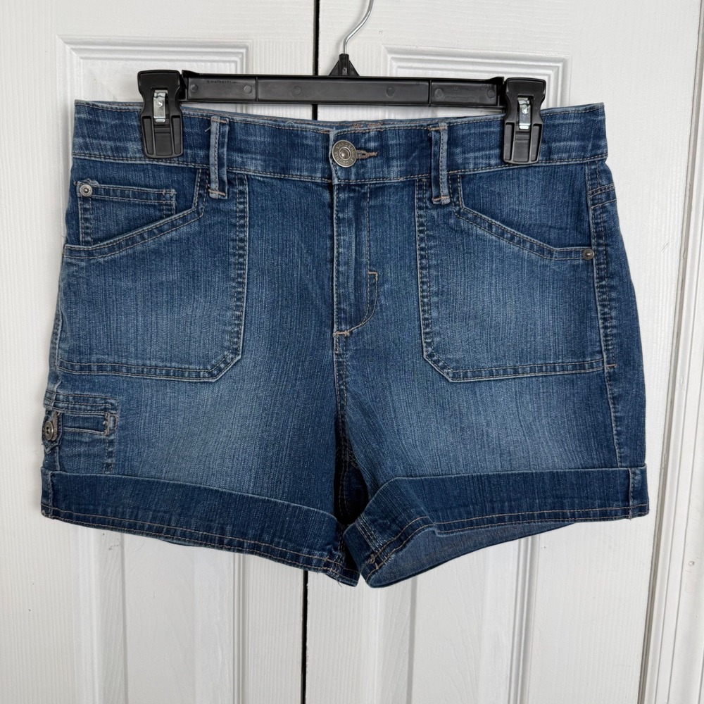 Gloria Vanderbilt Cargo Denim Shorts 8P Blue Utility Cuffed Gorpcore‎ Summer